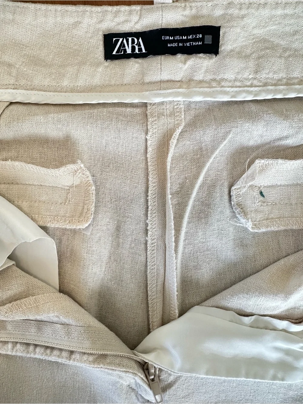 Zara High Rise Linen Blend Pleated Trousers Cream Beige Size M